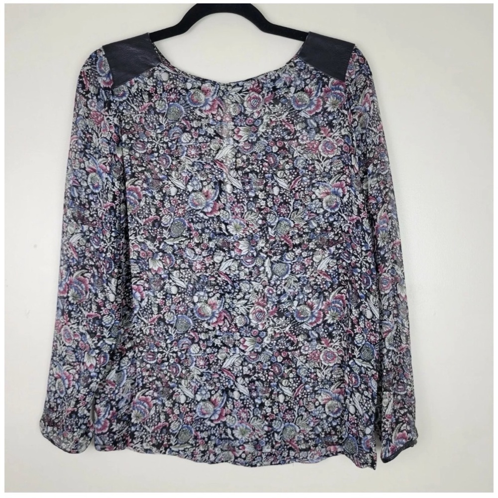 Club Monaco sheer top with leather accents XS